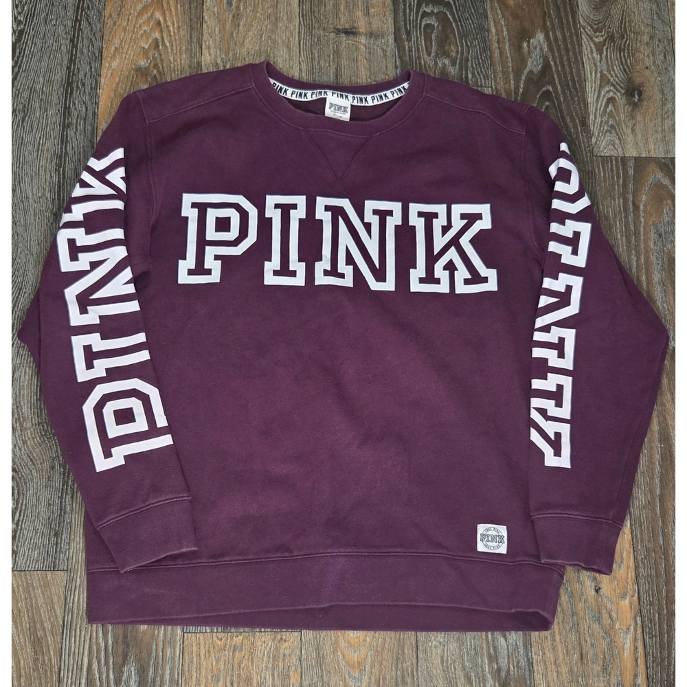 Victorias Secret PINK Crewneck Sweatshirt Burgundy Maroon  Graphic Pullover M